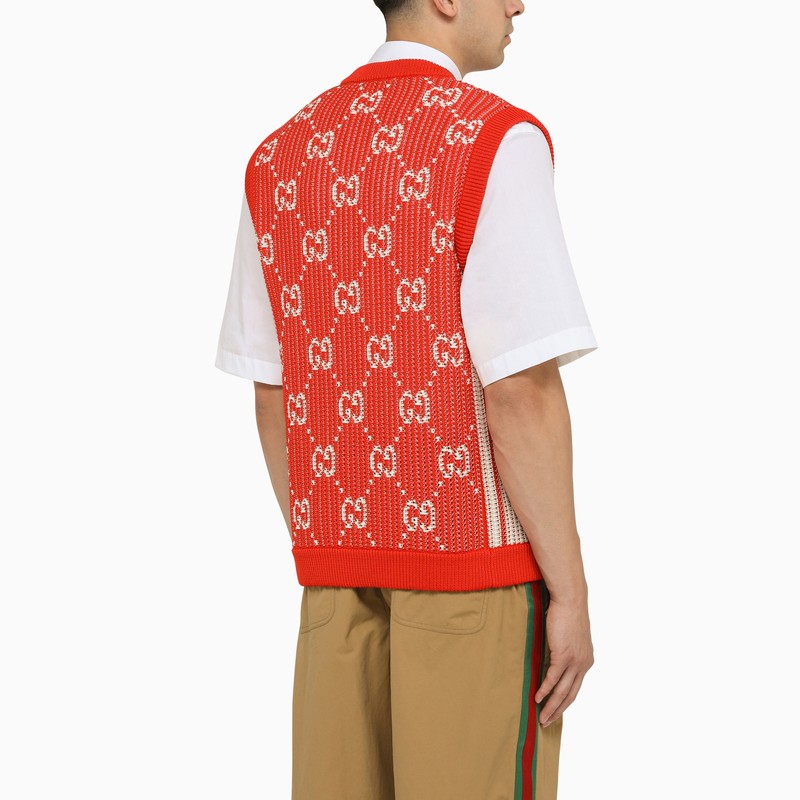 Gucci Red/Ivory Waistcoat With Gg Men