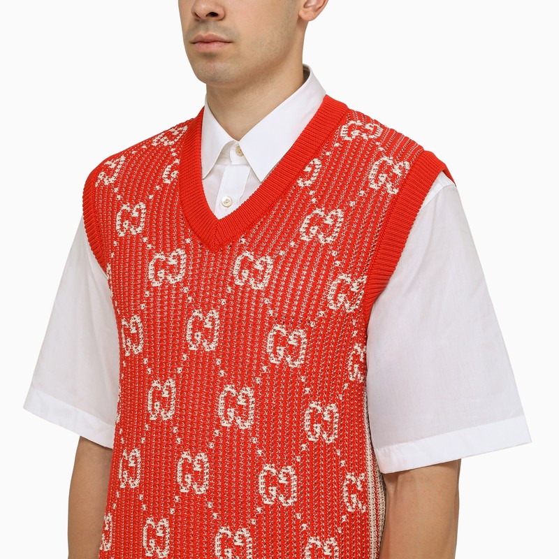 Gucci Red/Ivory Waistcoat With Gg Men
