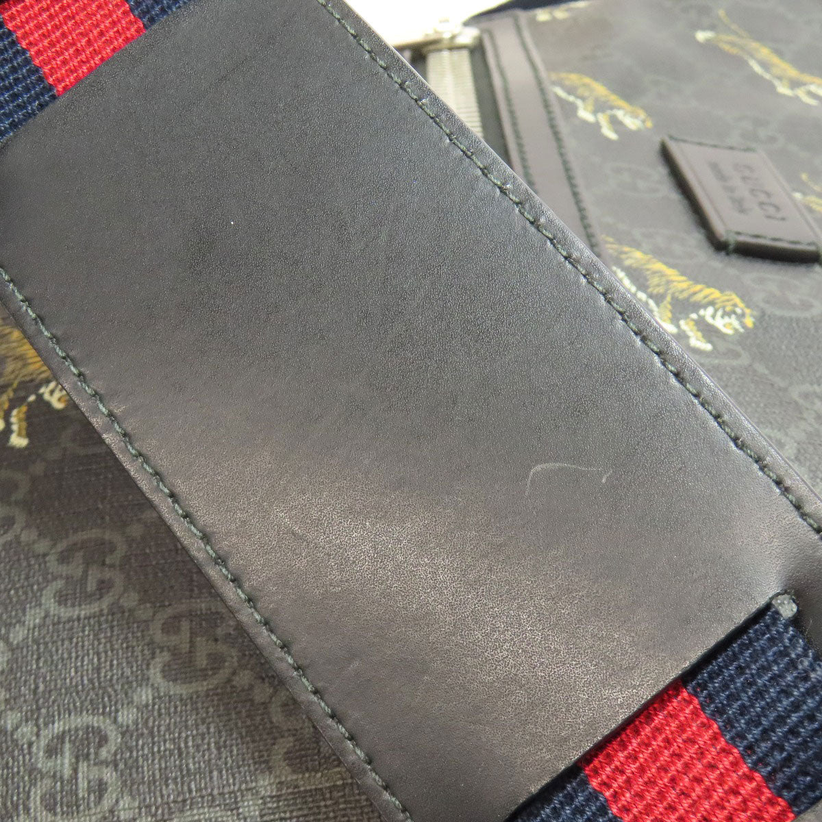 GUCCI Shoulder Bag 474137 PVC black GG Supreme Tiger Print
