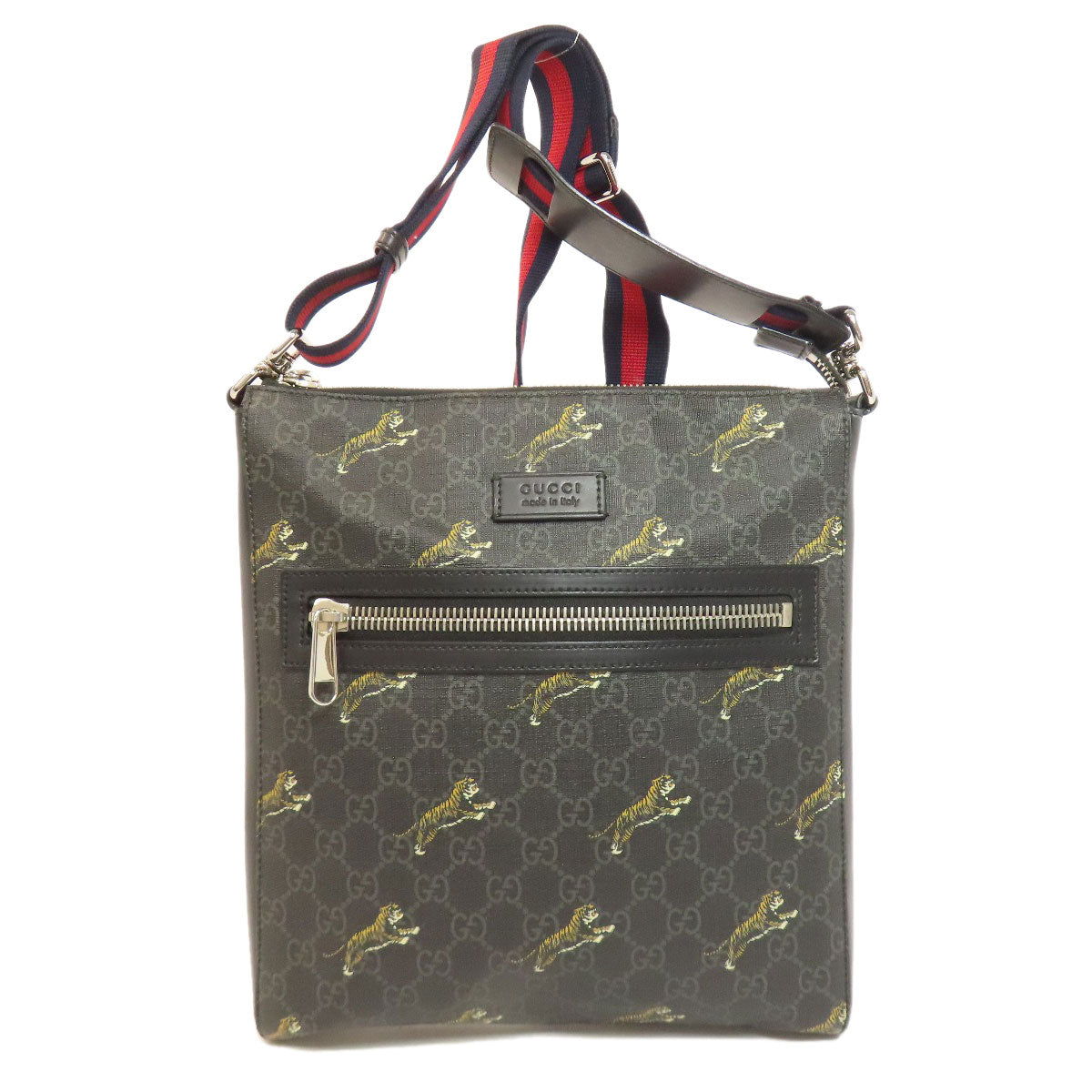 GUCCI Shoulder Bag 474137 PVC black GG Supreme Tiger Print