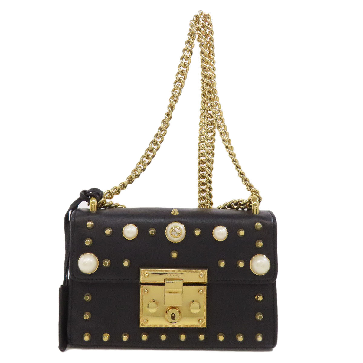 GUCCI Shoulder Bag 432182 Calfskin black Padlock ChainShoulder