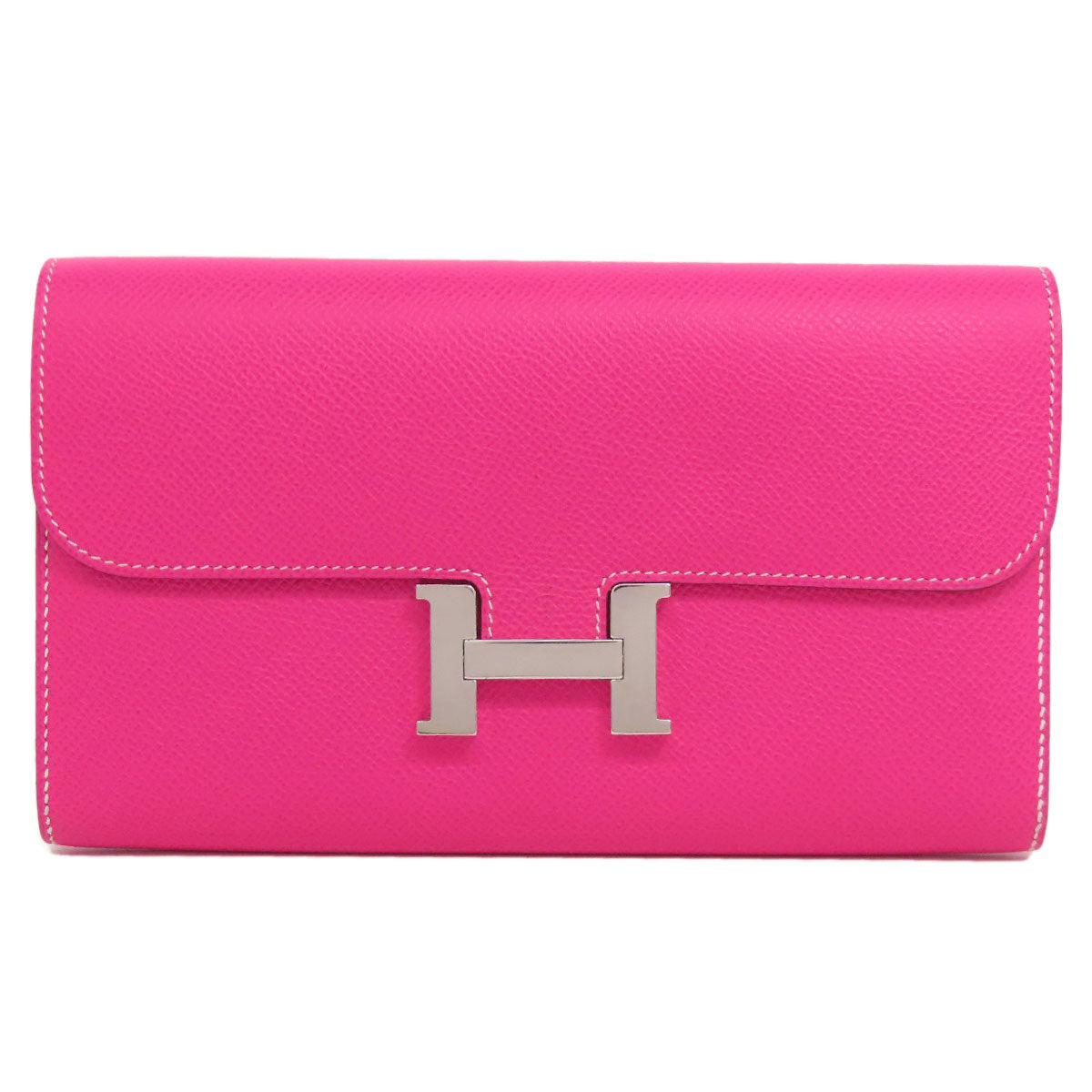 HERMES Long Wallet Purse Epsom pink Constance Long SilverMetal