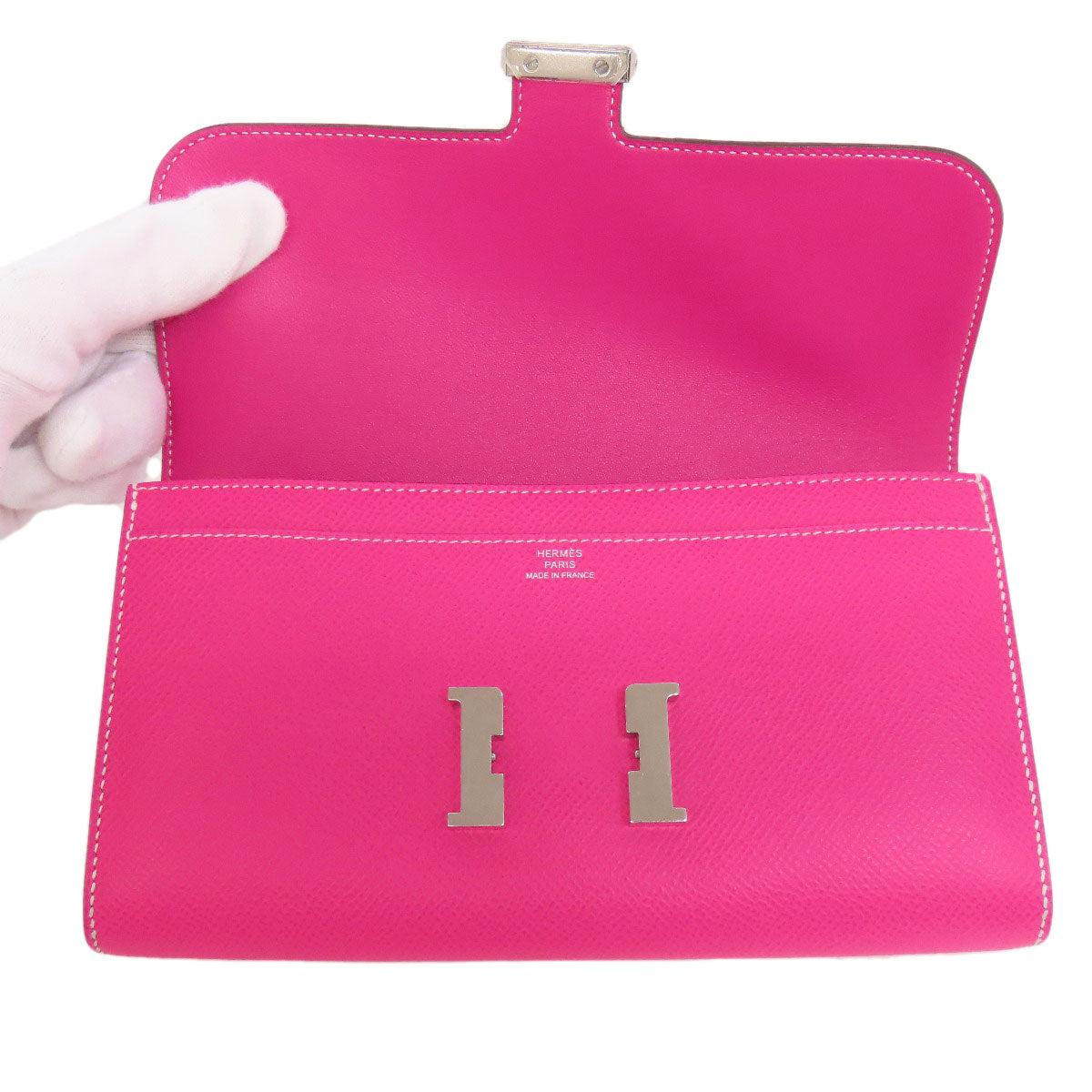 HERMES Long Wallet Purse Epsom pink Constance Long SilverMetal