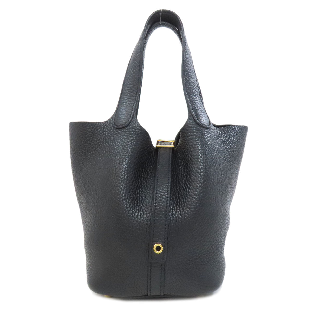 HERMES Handbag Taurillon Clemence black Picotin Lock PM Gold Metal