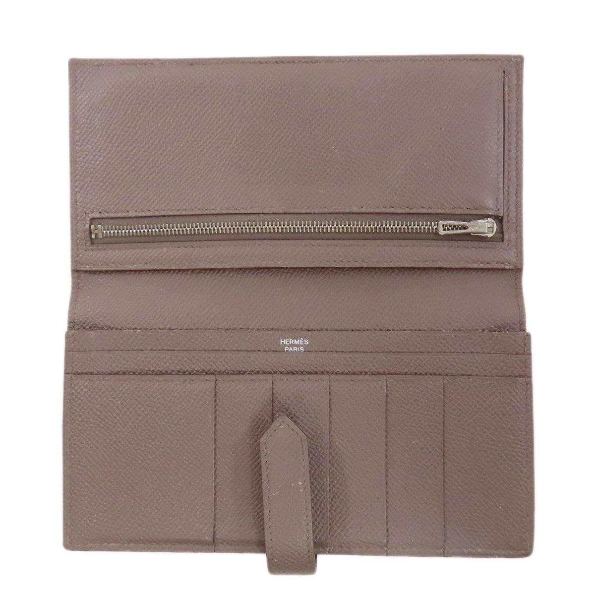 HERMES Long Wallet Purse Epsom gray Bearn soufflet ethane SilverMetal