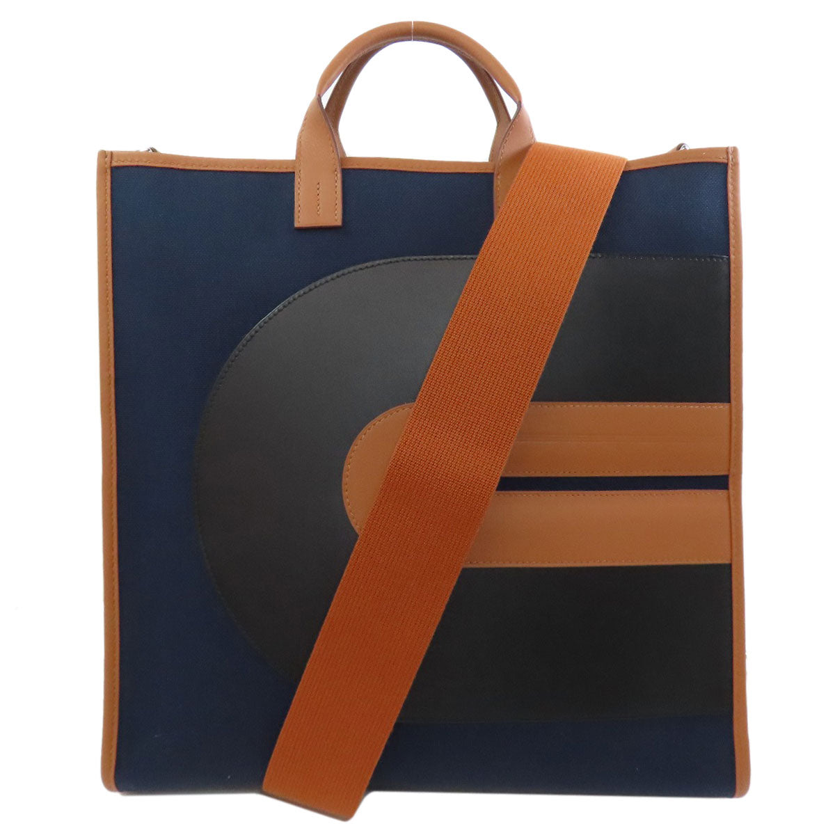 HERMES Handbag Towar Officche Navy VINYL