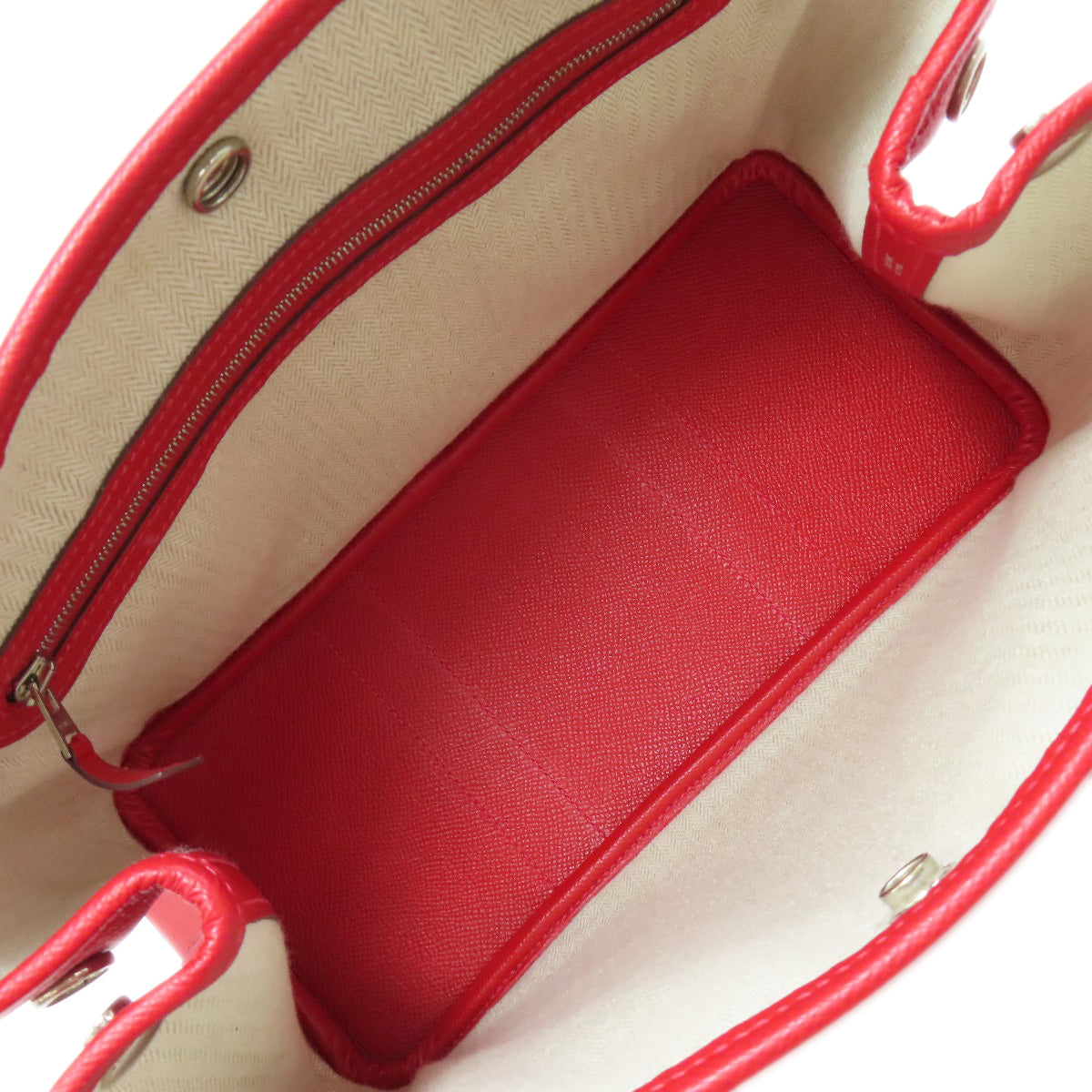 HERMES Handbag Epsom Red Garden Party TPM SilverMetal
