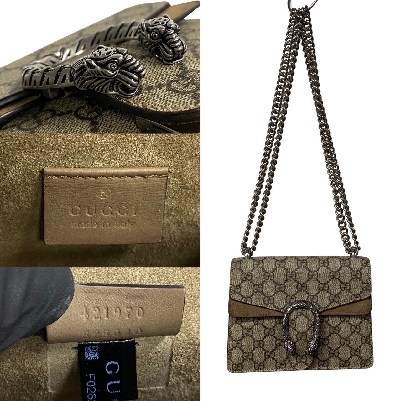 GUCCI Shoulder Bag leather Brown Dionysus