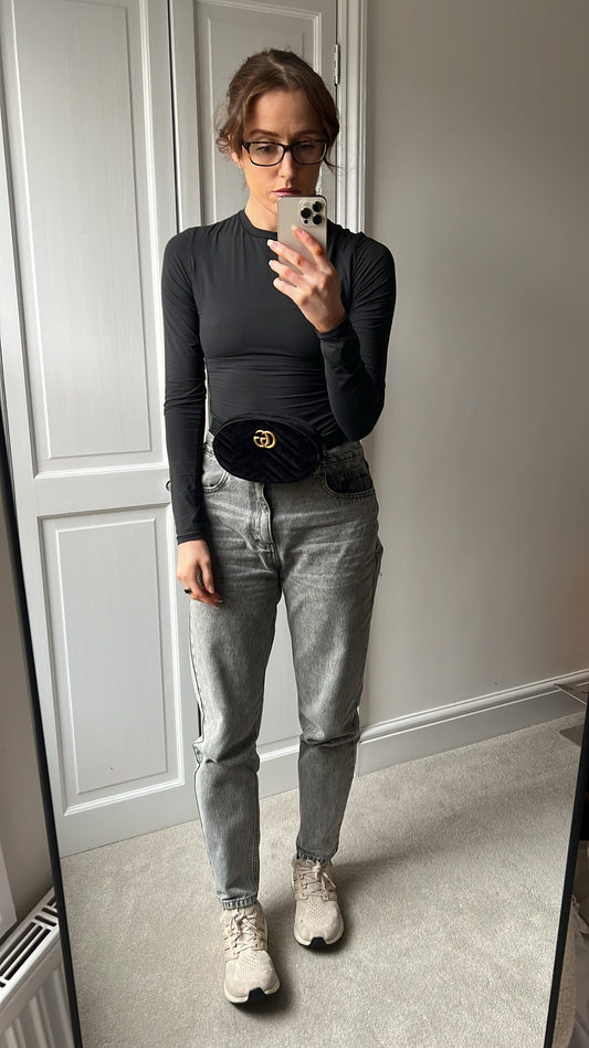 Gucci GG Black Velvet Marmont Belt Bag