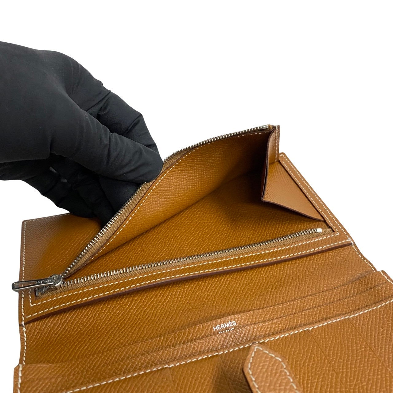 HERMES Long Wallet Purse leather Brown Beansufla