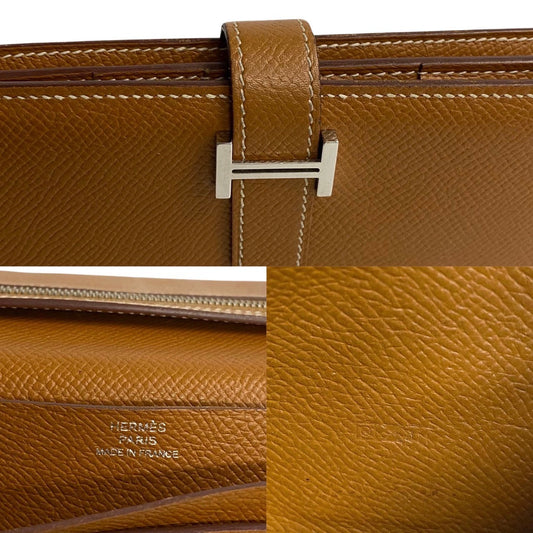HERMES Long Wallet Purse leather Brown Beansufla