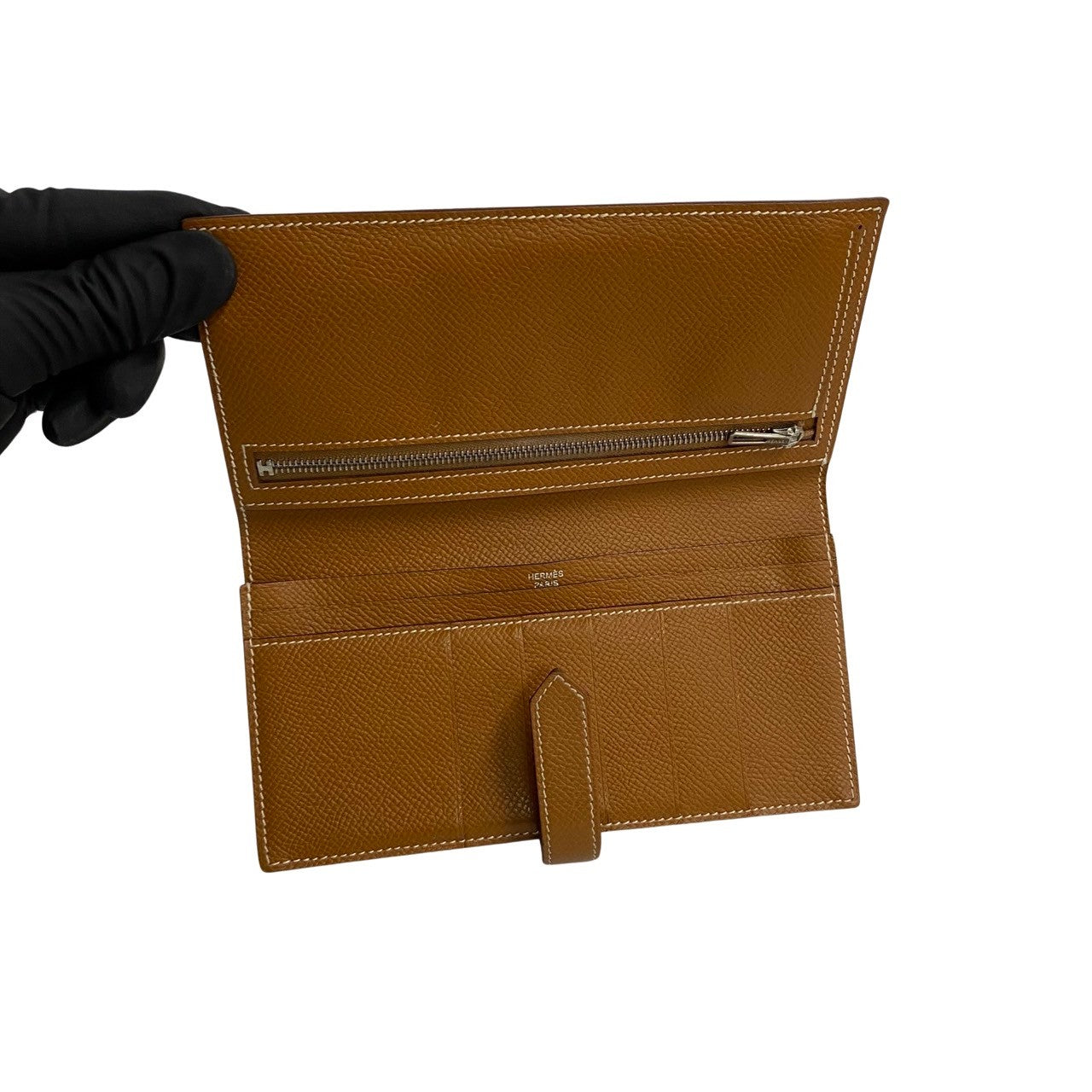 HERMES Long Wallet Purse leather Brown Beansufla