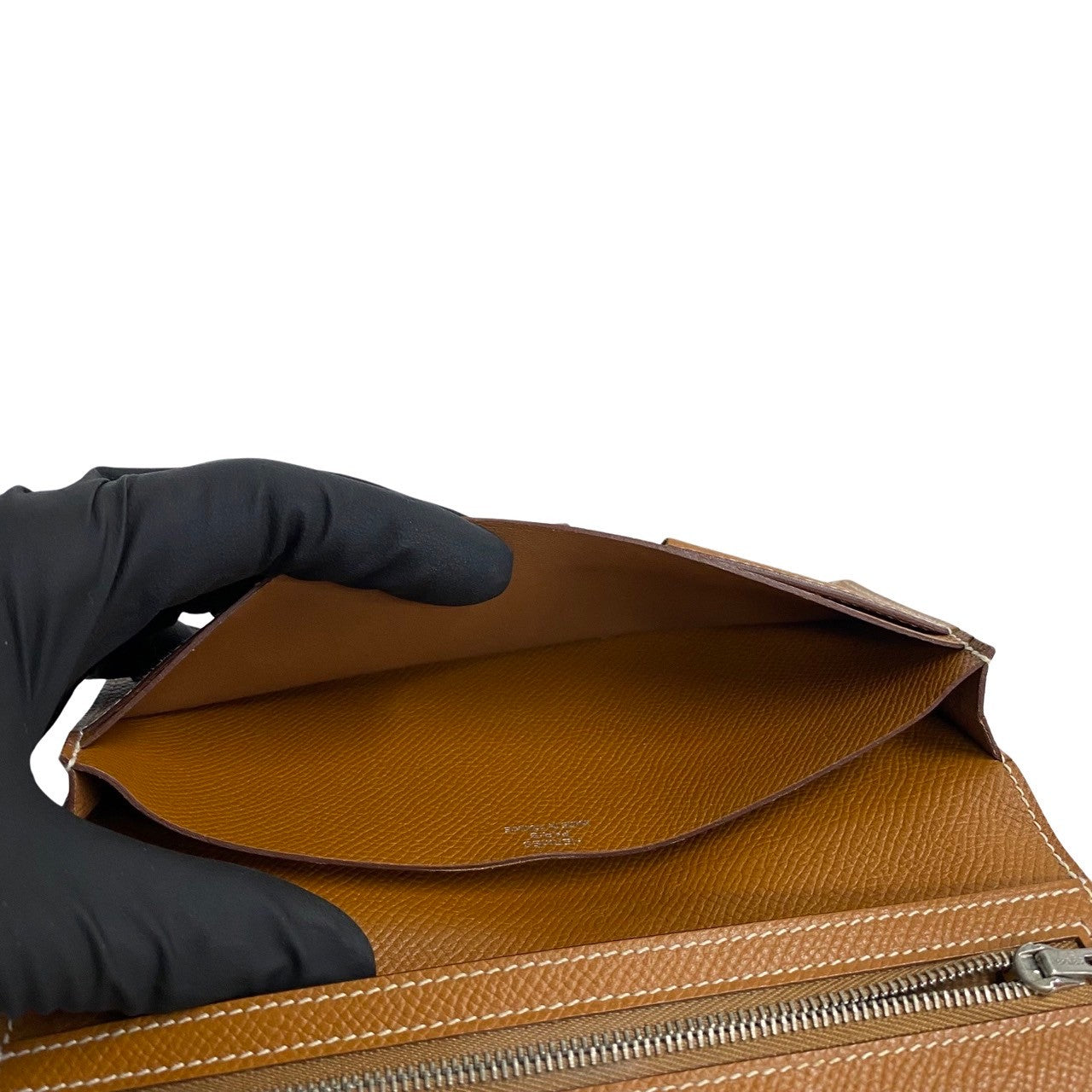 HERMES Long Wallet Purse leather Brown Beansufla