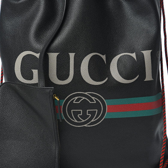Gucci Logo-Print Drawstring Backpack in Black