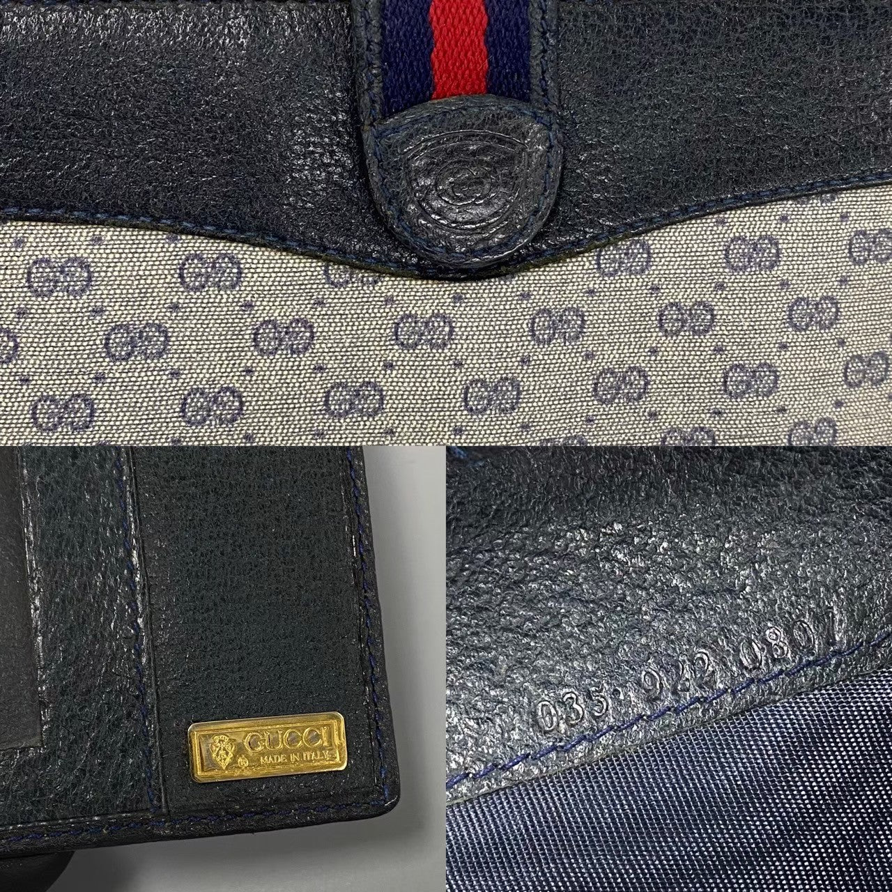 GUCCI Long Wallet Purse leather Navy