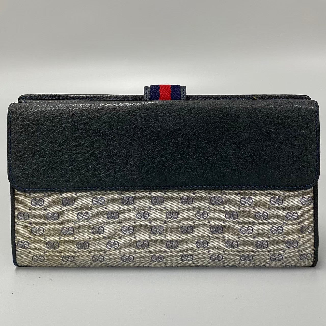 GUCCI Long Wallet Purse leather Navy