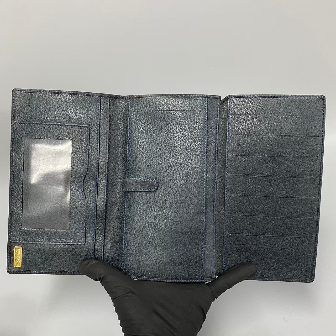 GUCCI Long Wallet Purse leather Navy