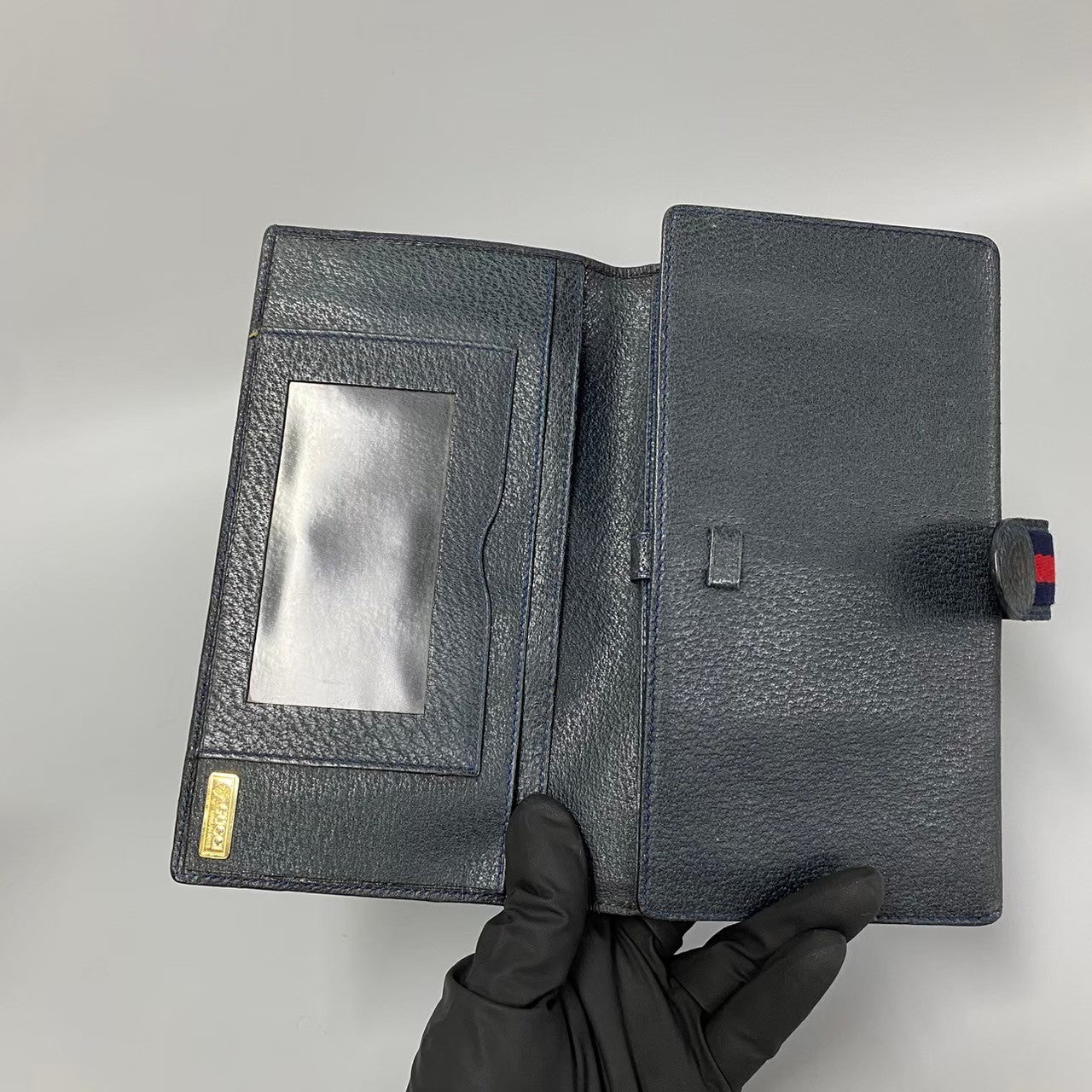 GUCCI Long Wallet Purse leather Navy