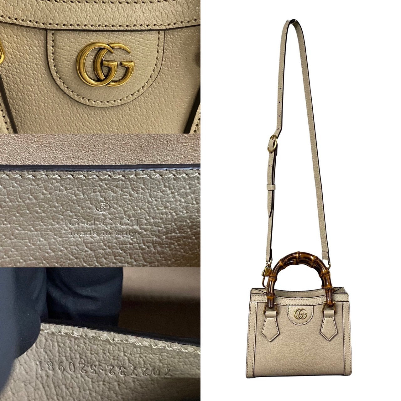 GUCCI Shoulder Bag leather beige Diana Mini Tote