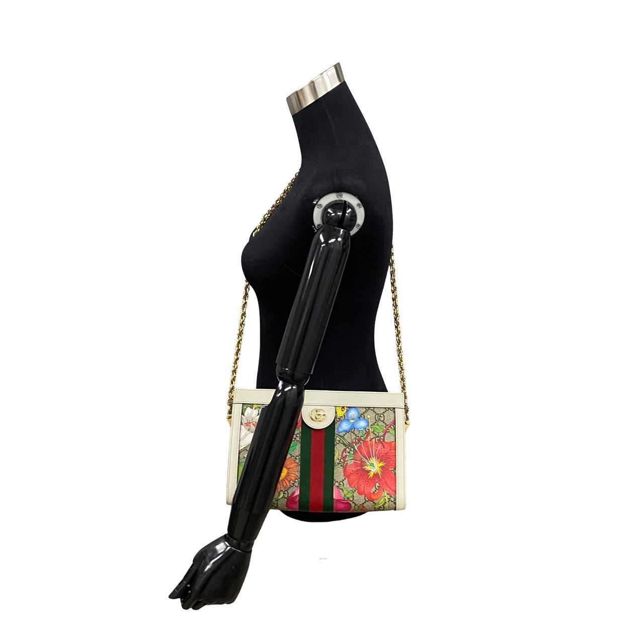 GUCCI Shoulder Bag leather Brown Sherry line Ophidia Flora Chain Shoulder