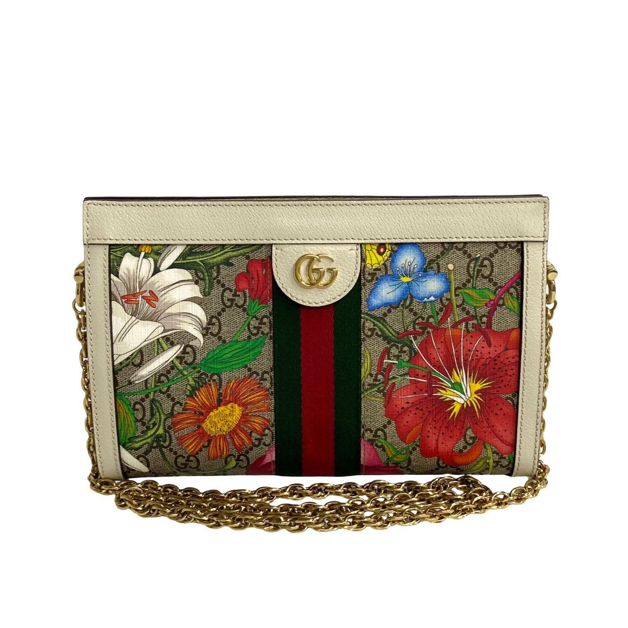 GUCCI Shoulder Bag leather Brown Sherry line Ophidia Flora Chain Shoulder