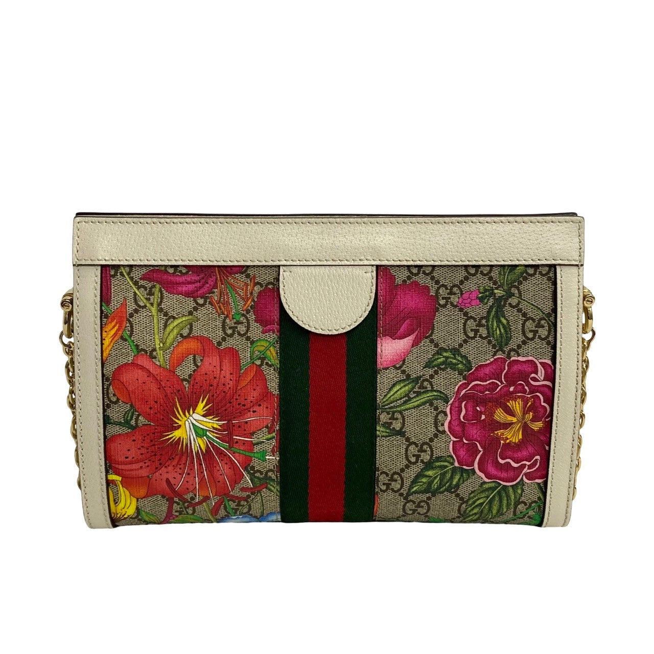 GUCCI Shoulder Bag leather Brown Sherry line Ophidia Flora Chain Shoulder