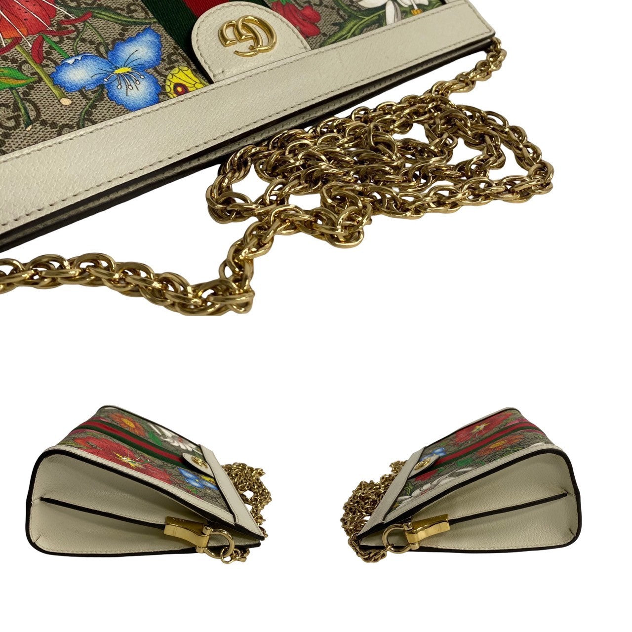 GUCCI Shoulder Bag leather Brown Sherry line Ophidia Flora Chain Shoulder