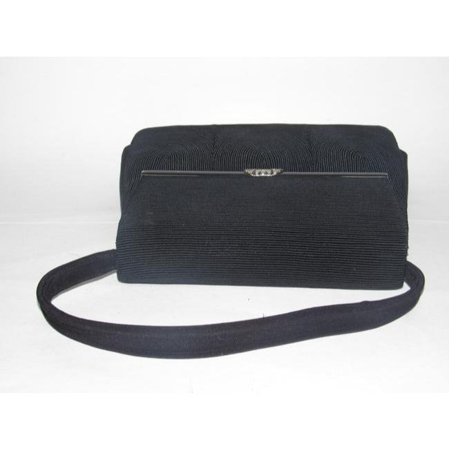 Gucci Evening W Early Enamel And Rhinestone Clasp Black Silk Corde Shoulder Bag