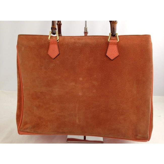 Gucci Orange Suede Bamboo Line Two Way Satchel w Pockets
