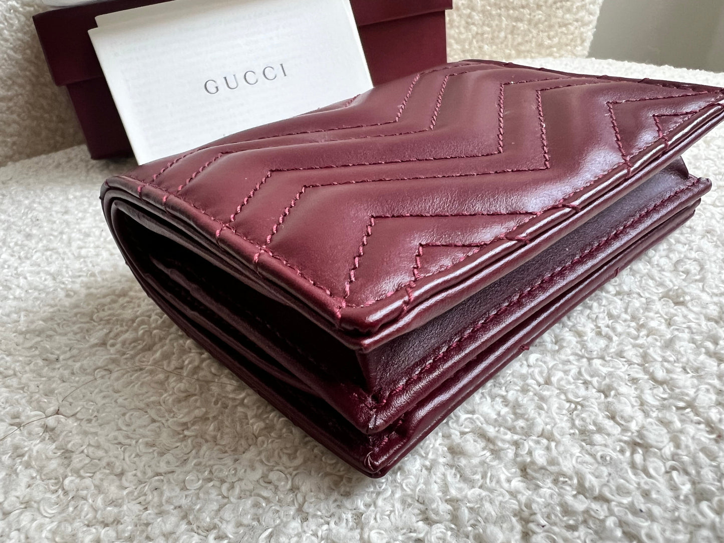 Gucci GG Burgundy Marmont Matelassé Card Case Wallet (RRP £380)