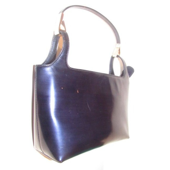 Gucci Top Handle Bag Structured Navy Glossy Patent Leather And Satchel