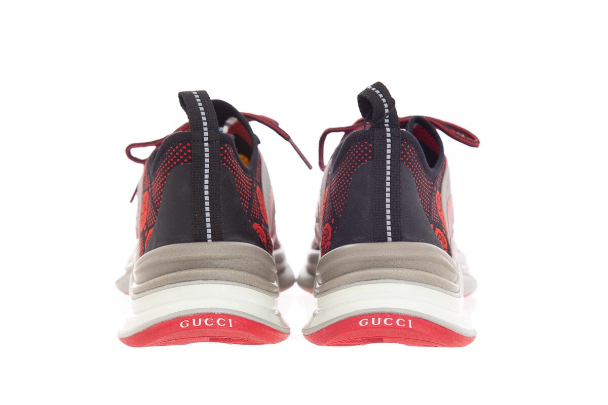 Gucci Run Red/Black Knit Lace Up Sneakers SZ 41.5
