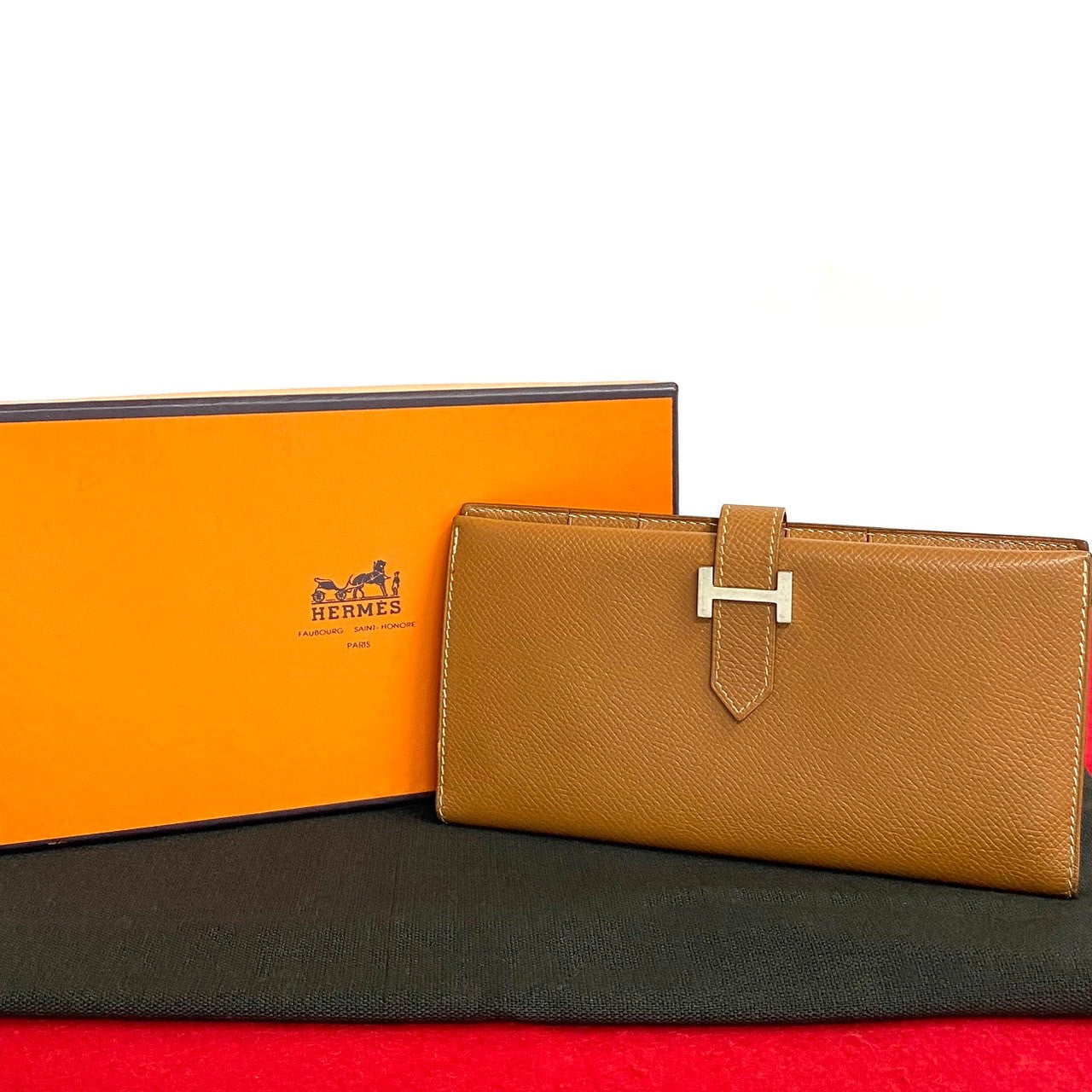 HERMES Long Wallet Purse Epsom Brown Bean