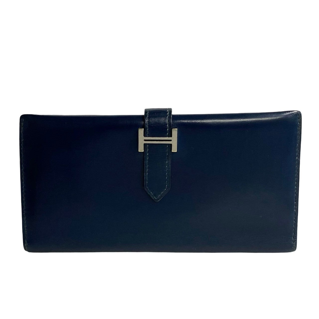HERMES Long Wallet Purse leather Navy Bean