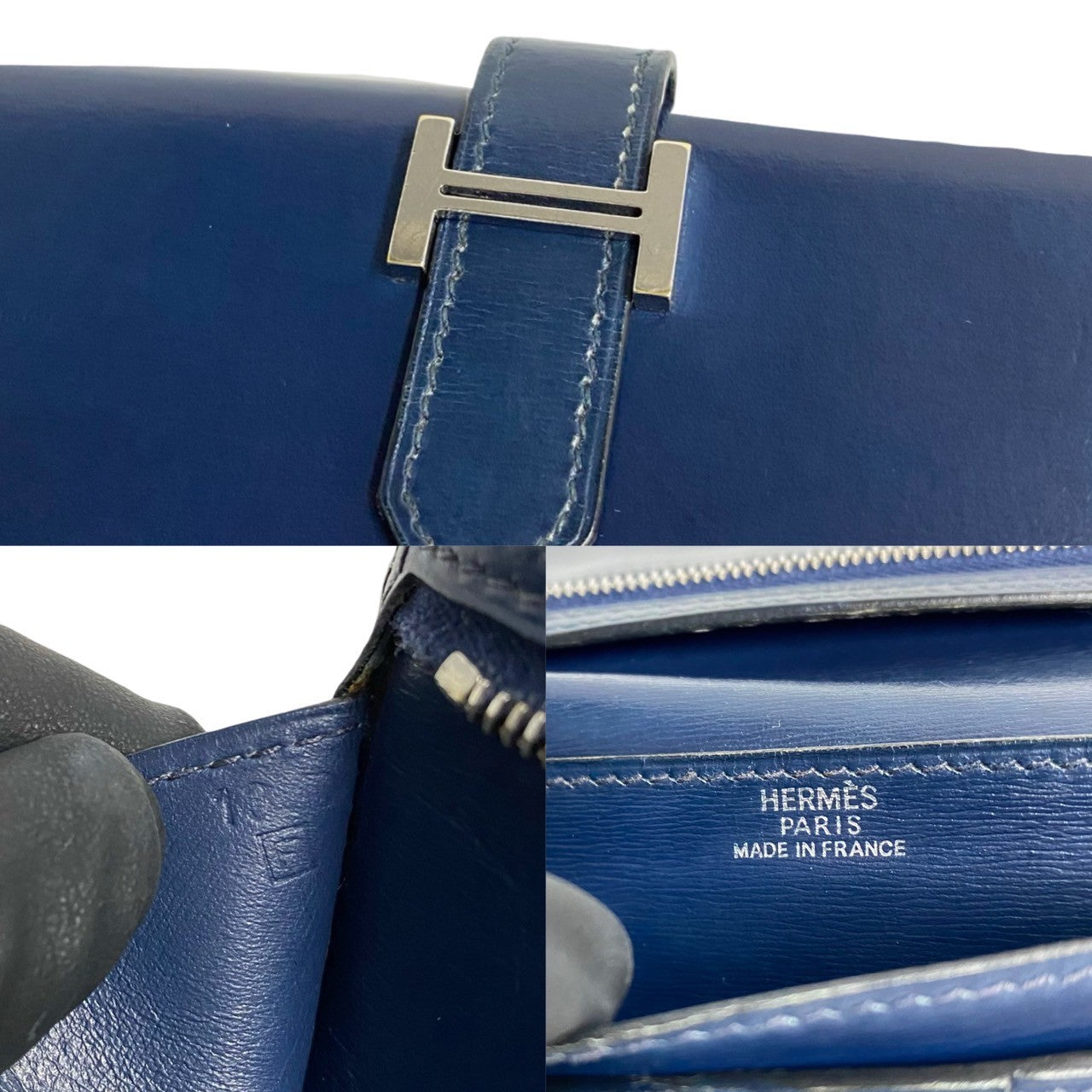 HERMES Long Wallet Purse leather Navy Bean