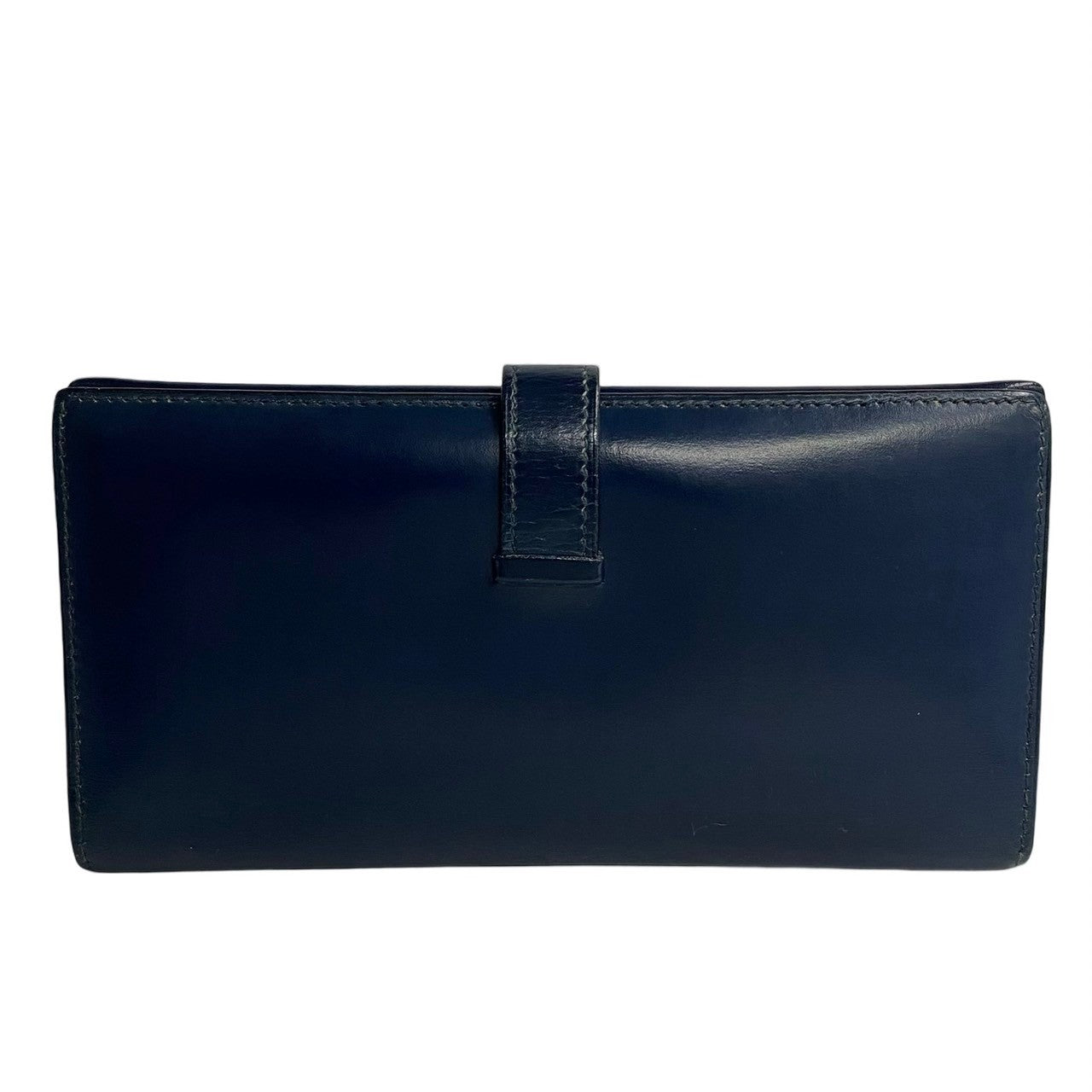 HERMES Long Wallet Purse leather Navy Bean
