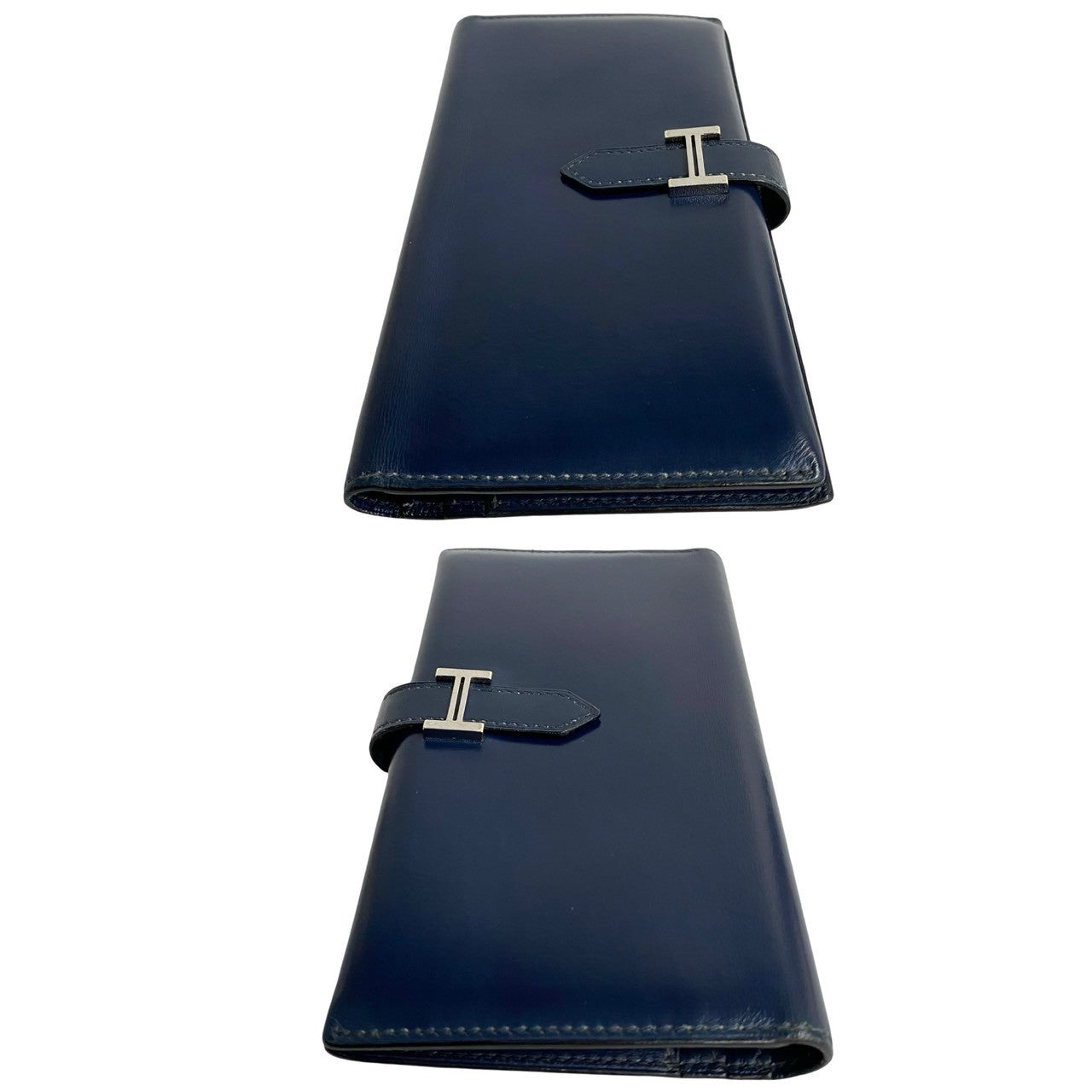 HERMES Long Wallet Purse leather Navy Bean