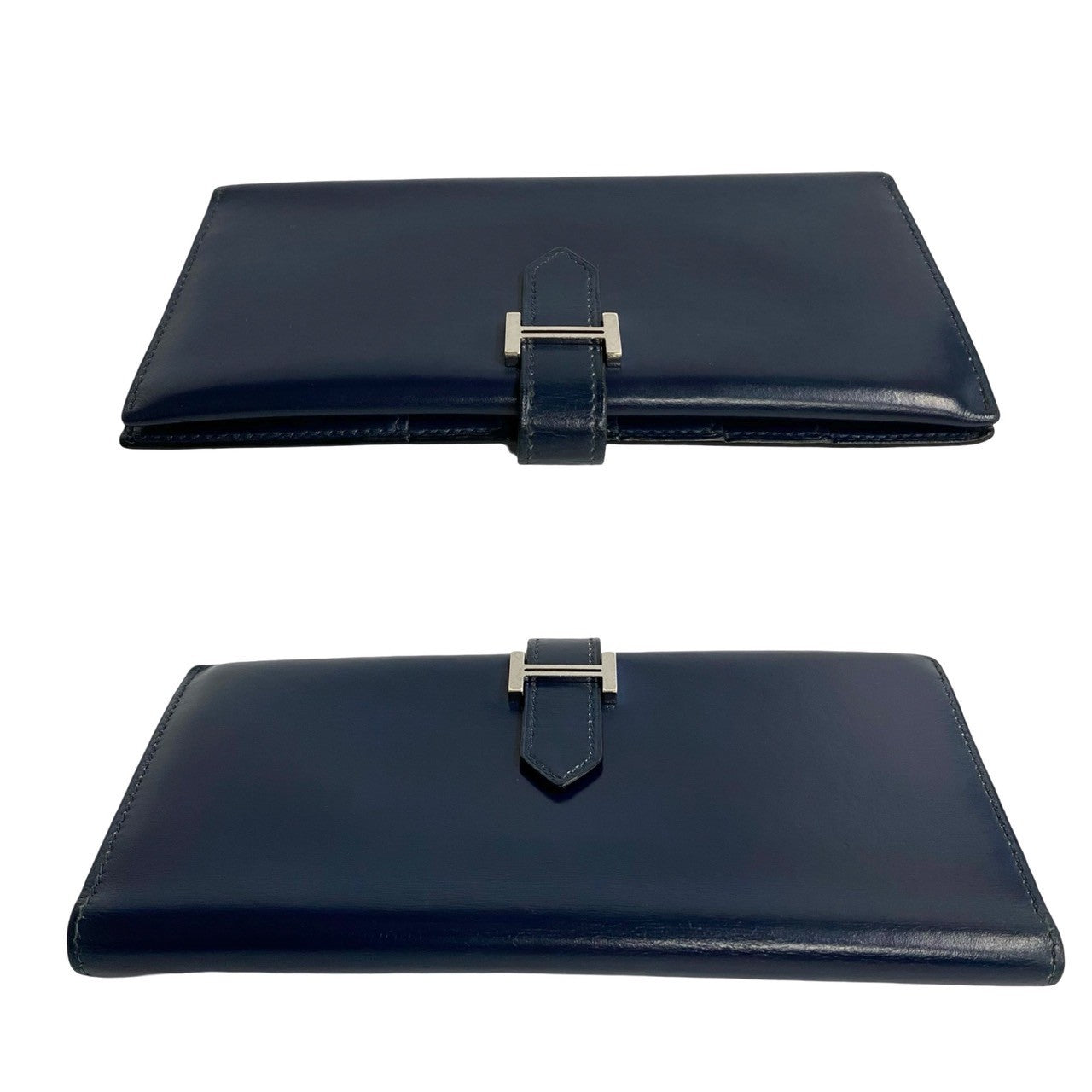 HERMES Long Wallet Purse leather Navy Bean