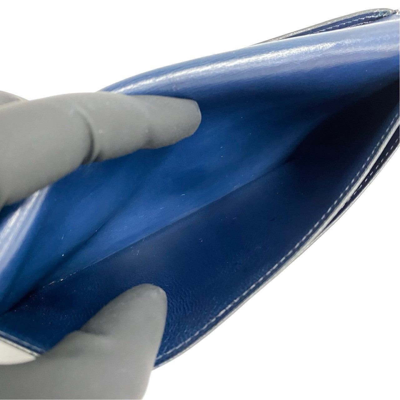 HERMES Long Wallet Purse leather Navy Bean