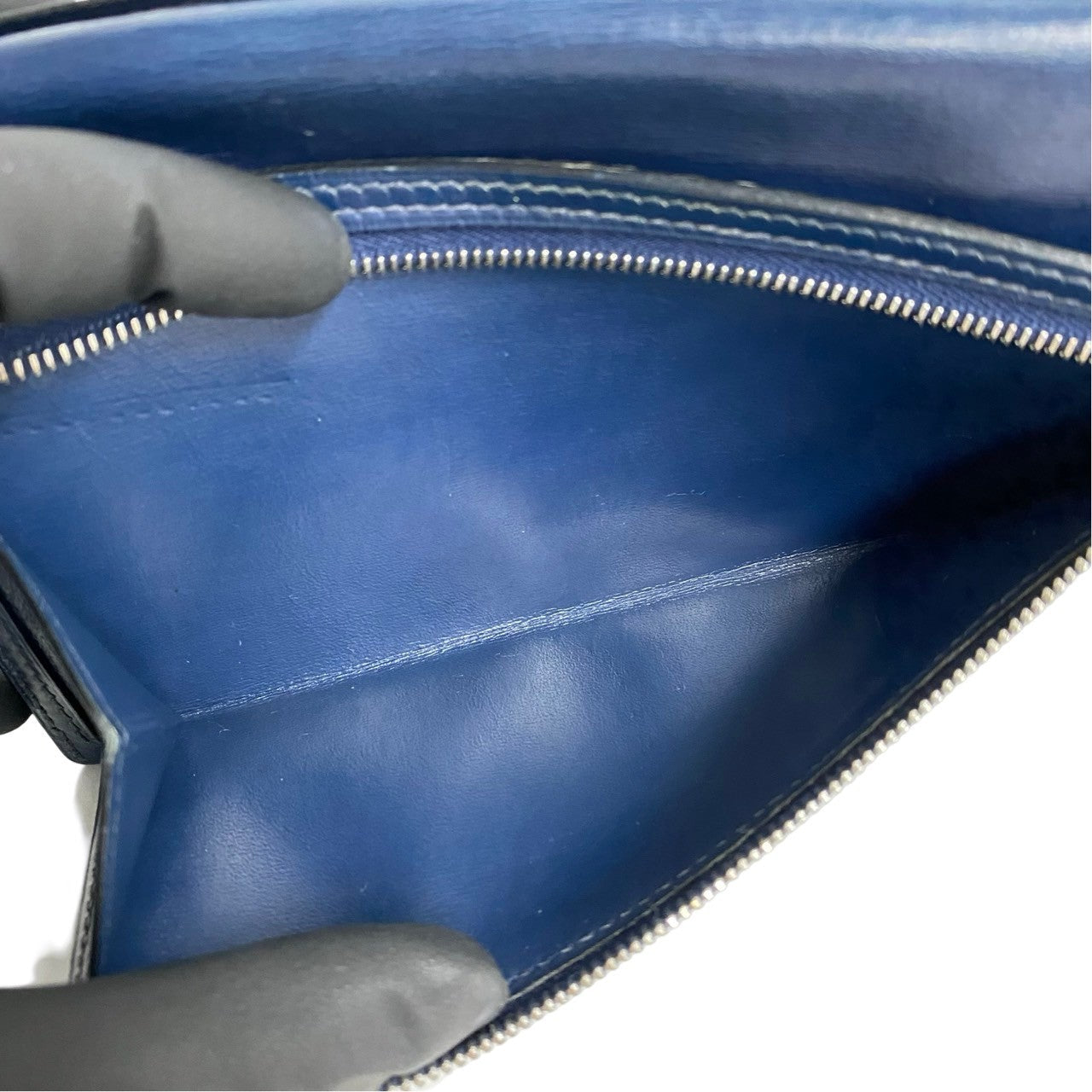 HERMES Long Wallet Purse leather Navy Bean