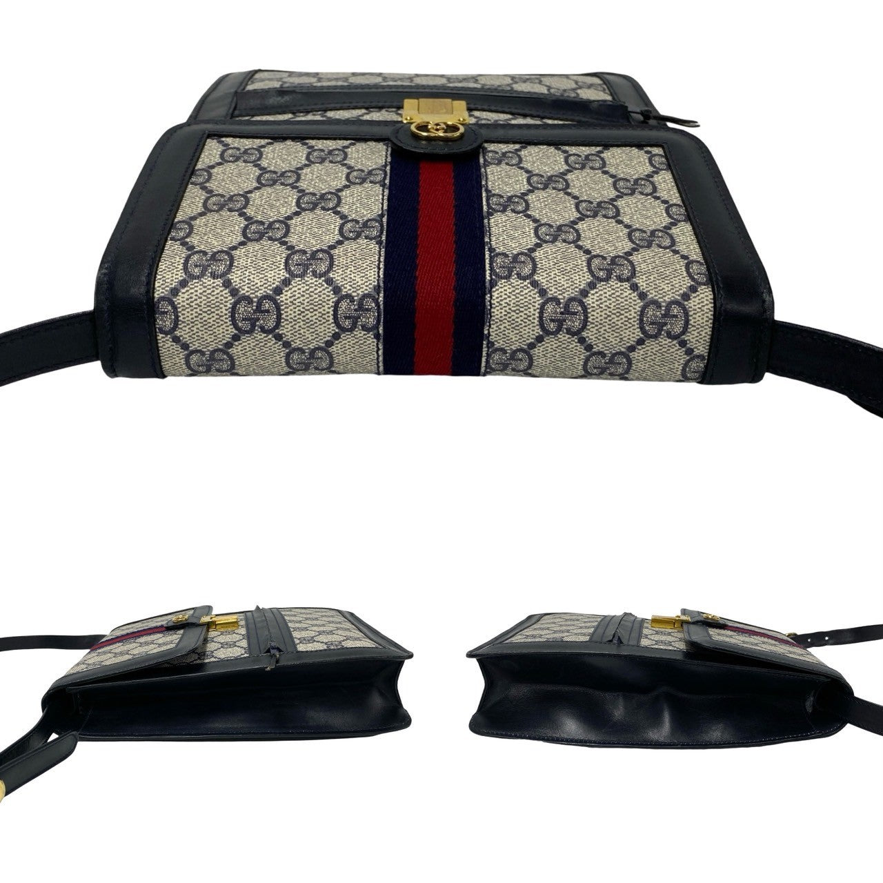 GUCCI Shoulder Bag leather gray Sherry line