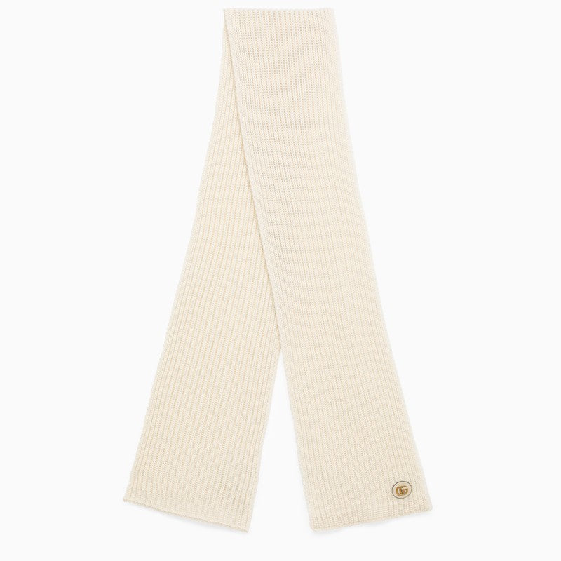 Gucci Ivory Cashmere Scarf With Logo Women