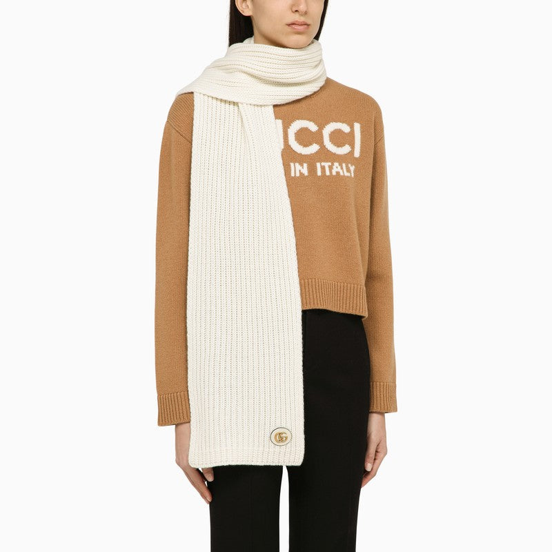 Gucci Ivory Cashmere Scarf With Logo Women