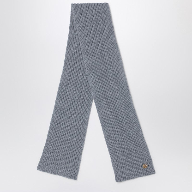 Gucci Grey Cashmere Scarf With Logo Women