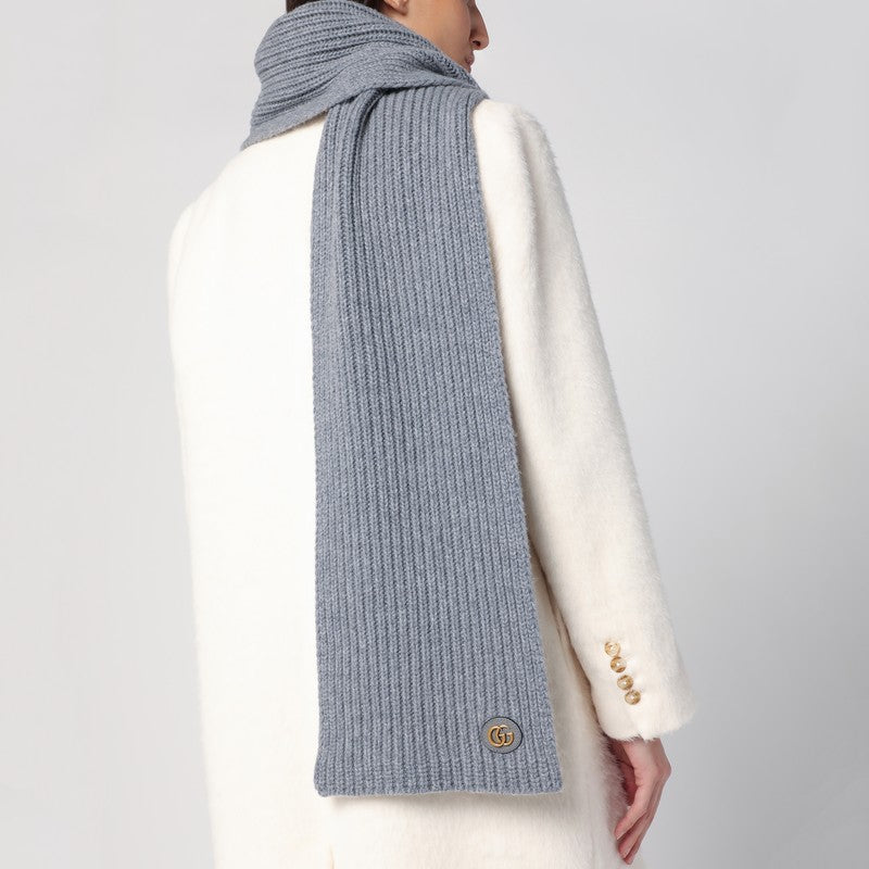 Gucci Grey Cashmere Scarf With Logo Women