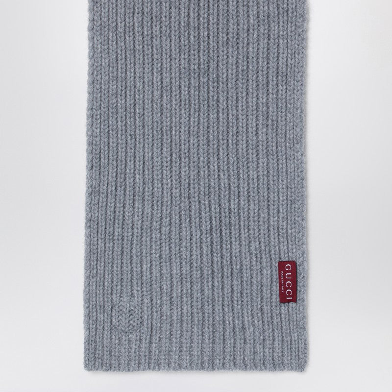 Gucci Grey Cashmere Scarf With Logo Women