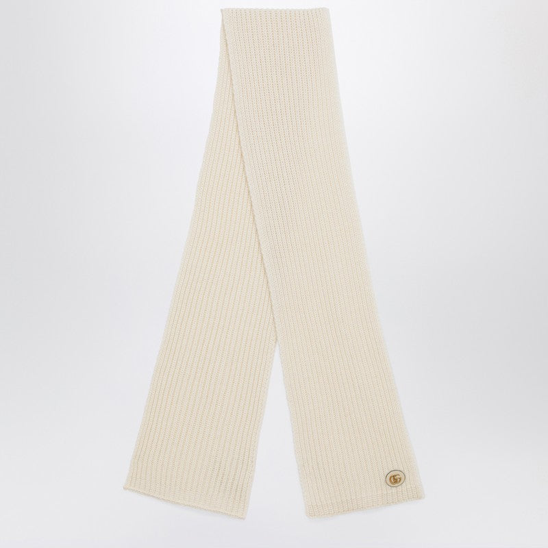 Gucci Ivory Cashmere Scarf With Logo Women