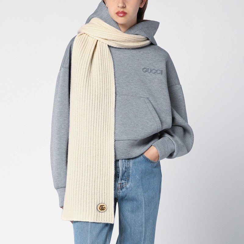 Gucci Ivory Cashmere Scarf With Logo Women