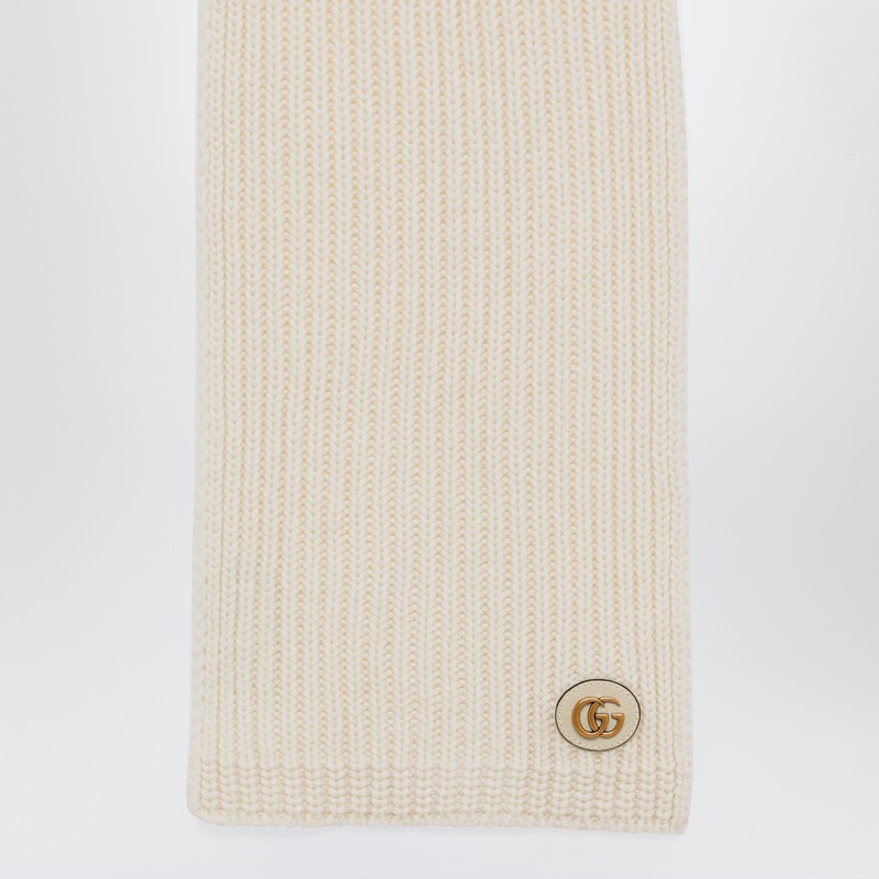 Gucci Ivory Cashmere Scarf With Logo Women