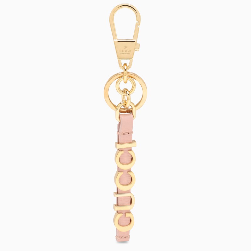 Gucci Pink And Gold Leather Keyring With Logo Women